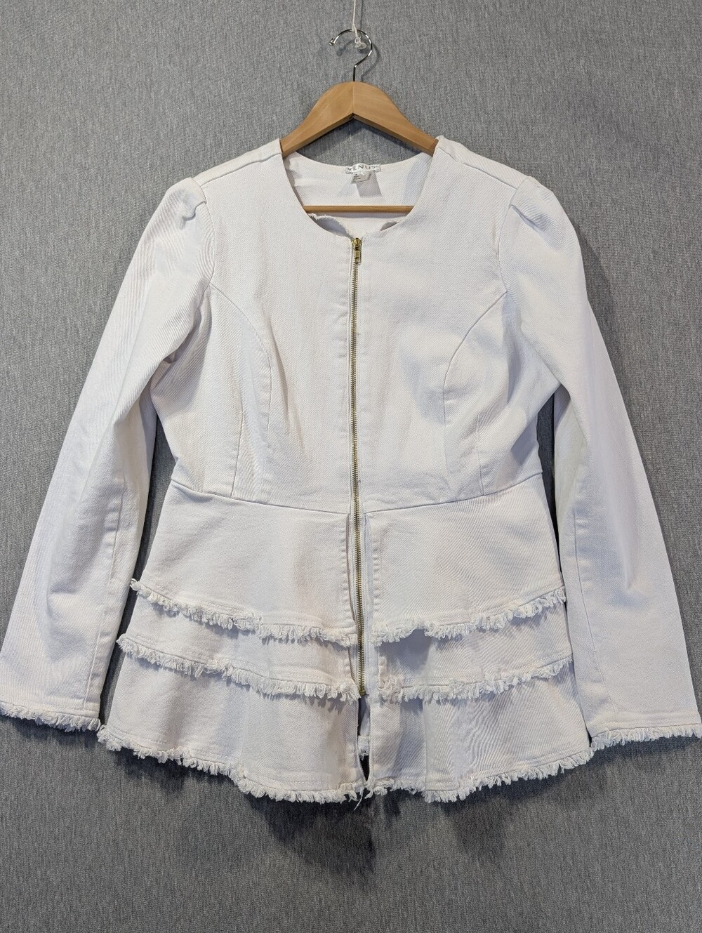 Venus Denim Jacket Women's 14 White Lace Flowy Layers